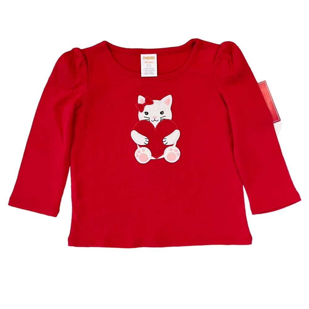 NWT Gymboree Girls Red W/Embroidered Valentine Heart Cat Top